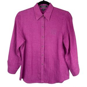 Lauren Ralph Lauren Linen Button Down Shirt Sz Petite Small Purple